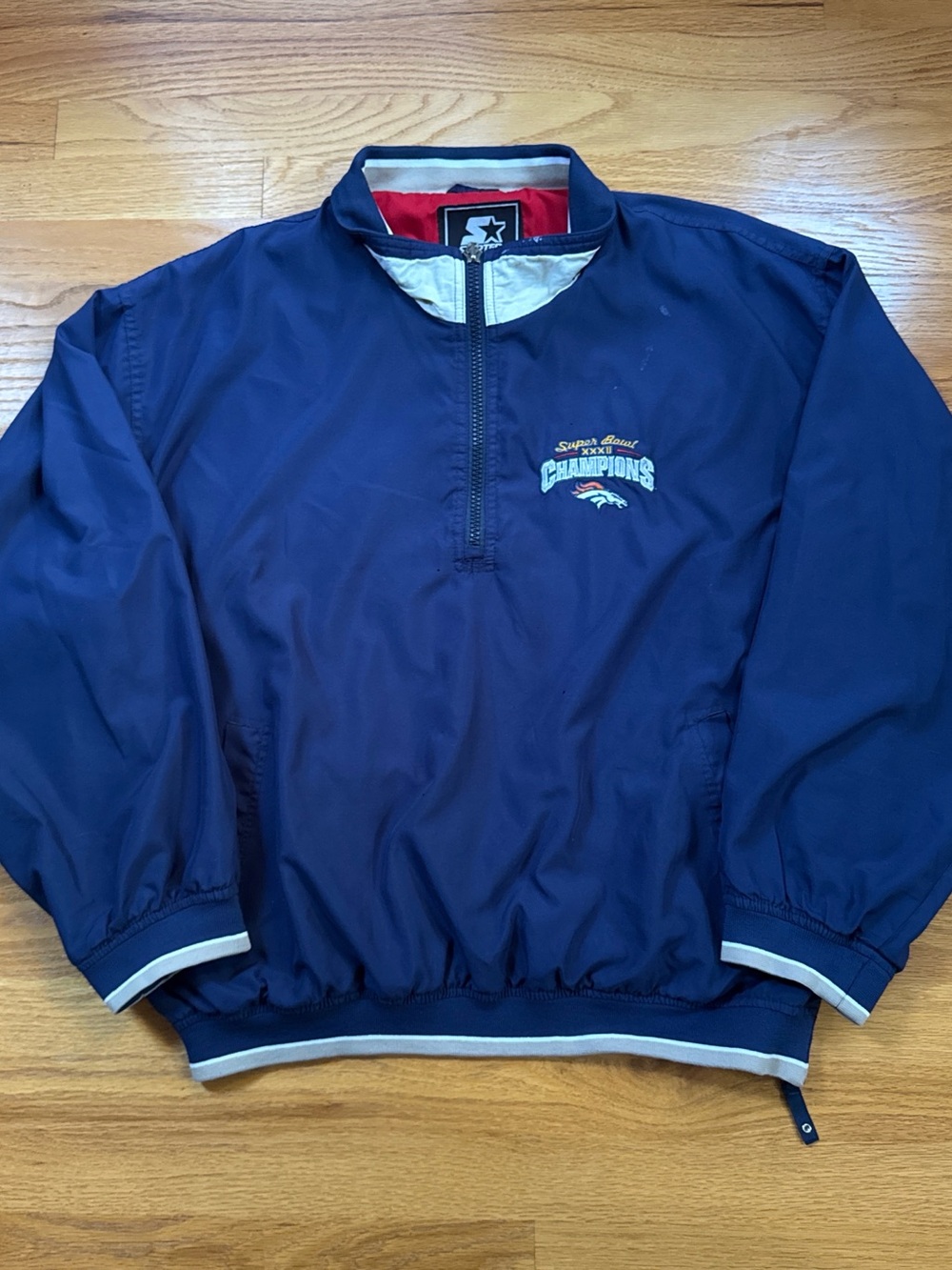 Vintage Champion Navy Blue Pullover Windbreaker with White Trim